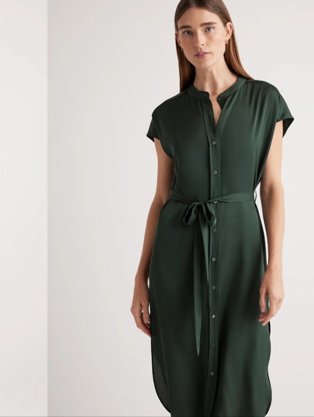 NWOT QUINCE Washable Stretch Silk Midi Shirt Dress **NO BELT***